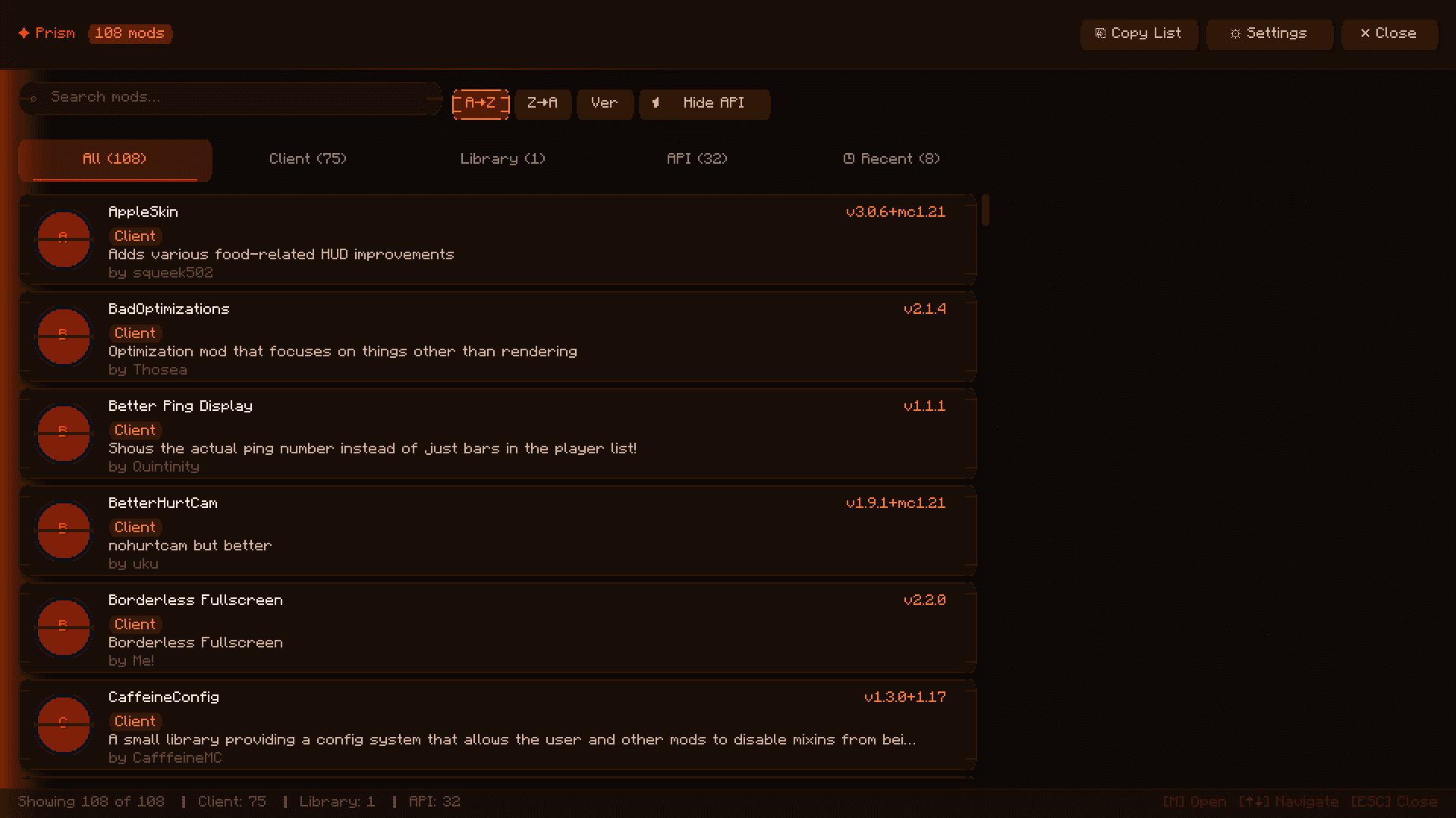 Prism Mod Menu screenshot