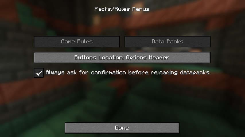 Datapack/Gamerule Menus screenshot