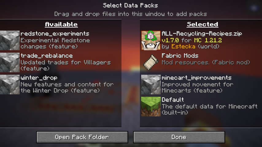 Datapack/Gamerule Menus screenshot