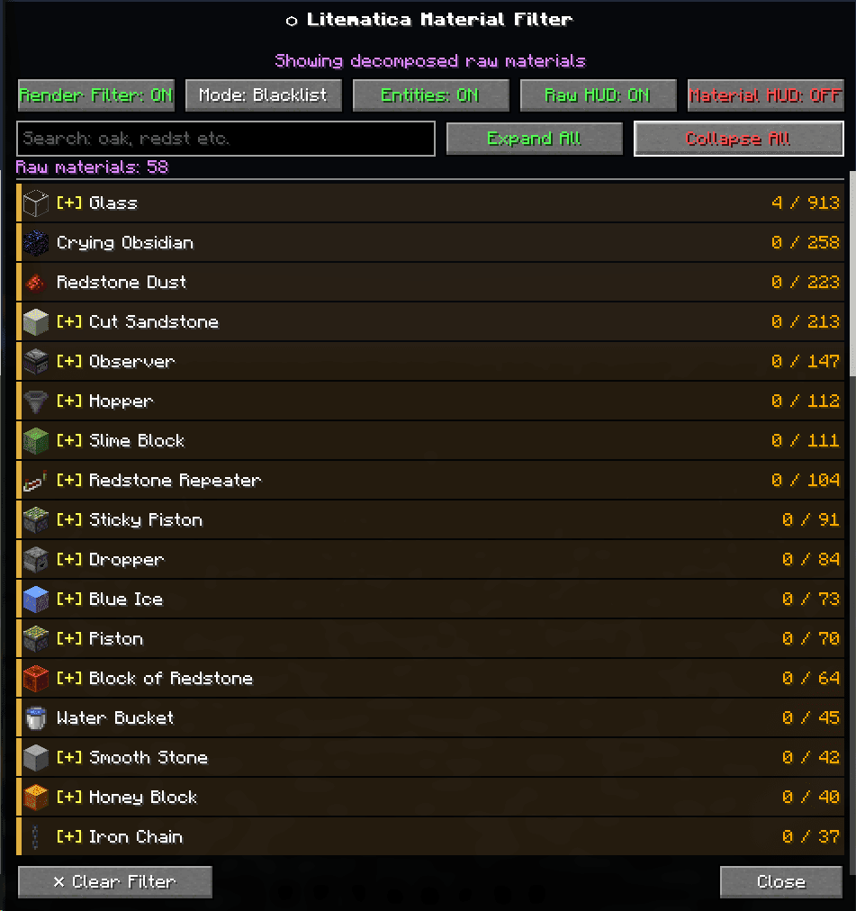Litematica Material Filter screenshot
