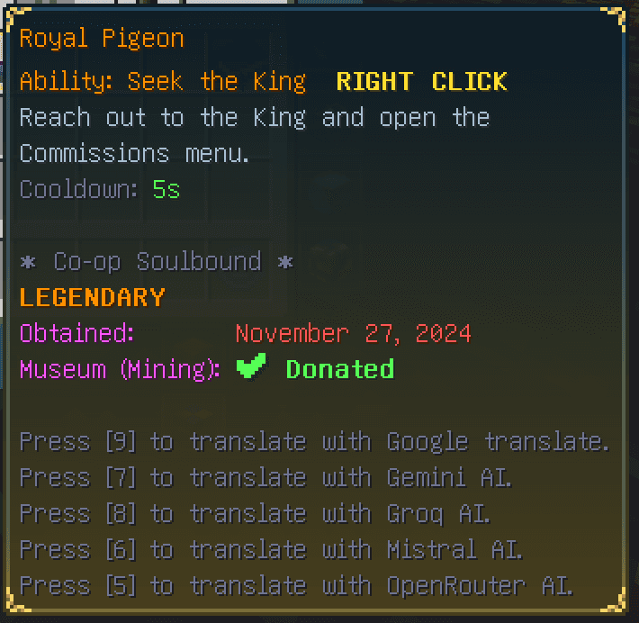 hypixel skyblock npc and items translate screenshot