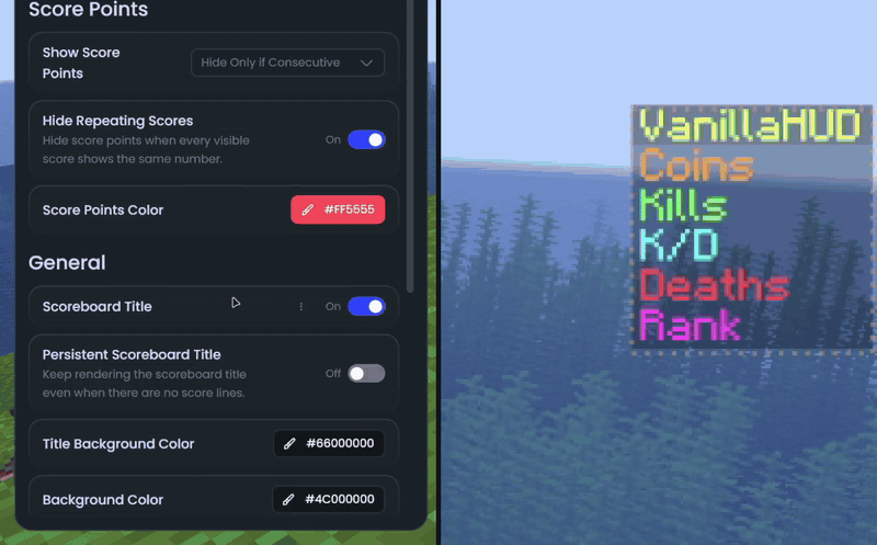 VanillaHUD (Scoreboard / Hotbar / More) screenshot