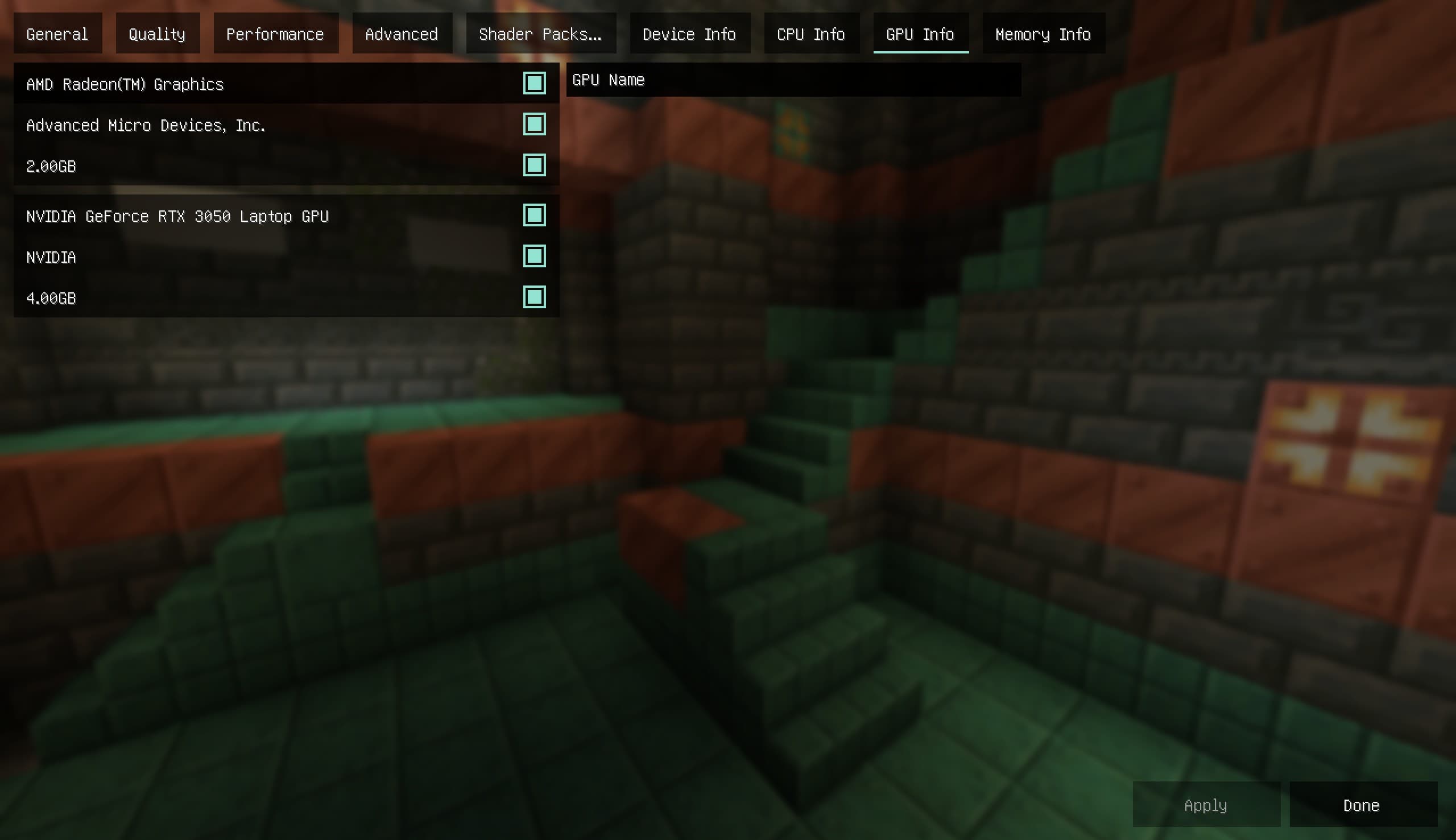 Sodium/Embeddium Device Check screenshot