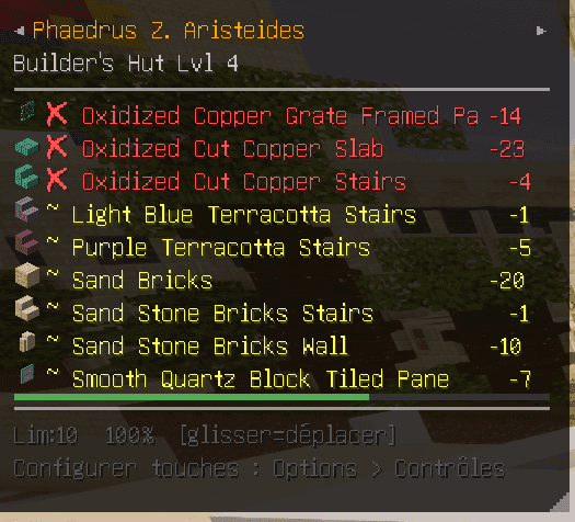 Builder's Materials HUD screenshot