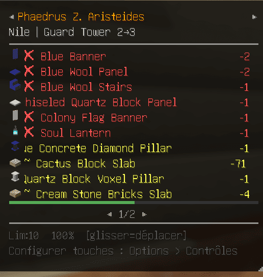 Builder's Materials HUD screenshot