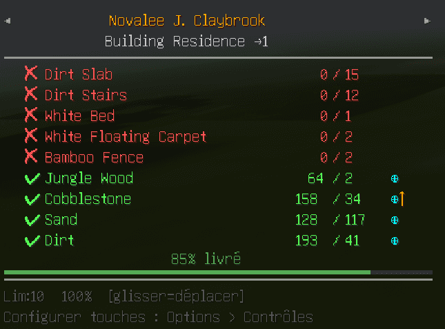 Builder's Materials HUD screenshot