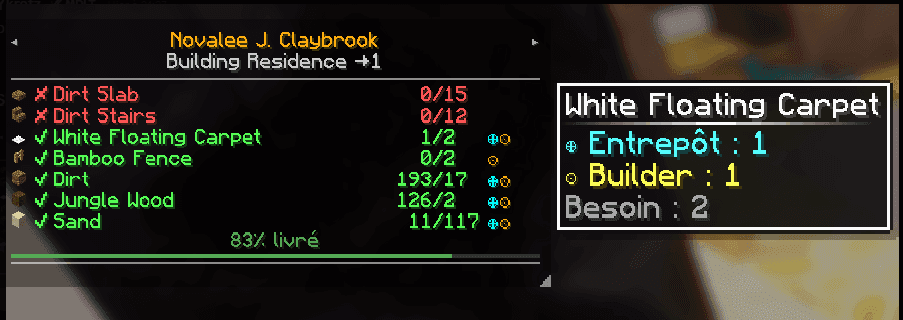 Builder's Materials HUD screenshot