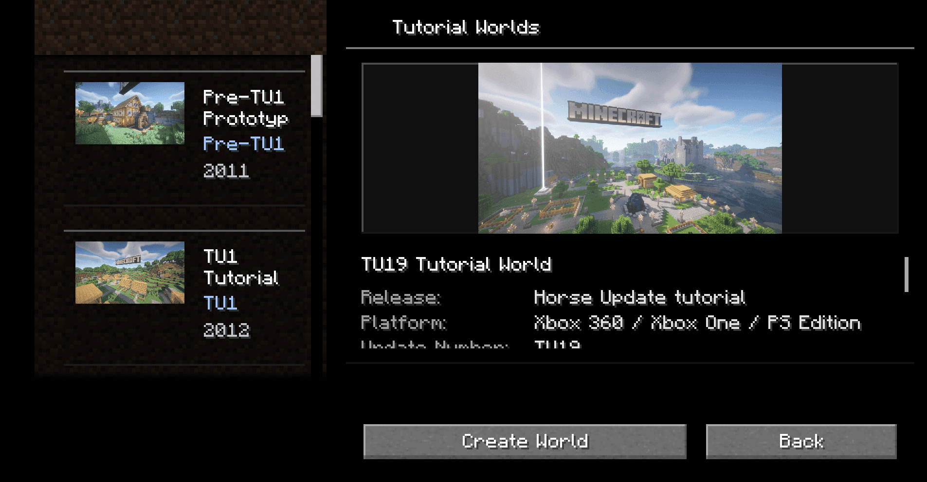 Tutorial Worlds Legacy Console Edition screenshot