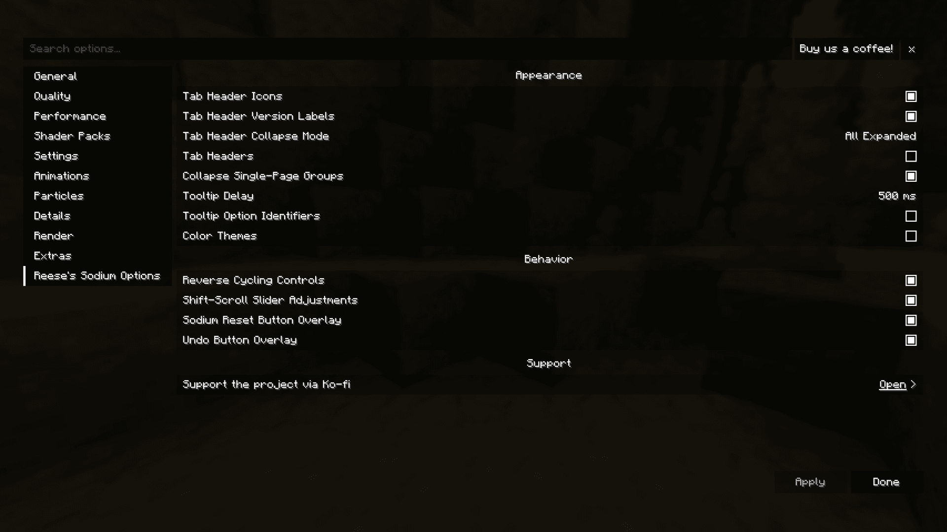 Reese's Sodium Options screenshot