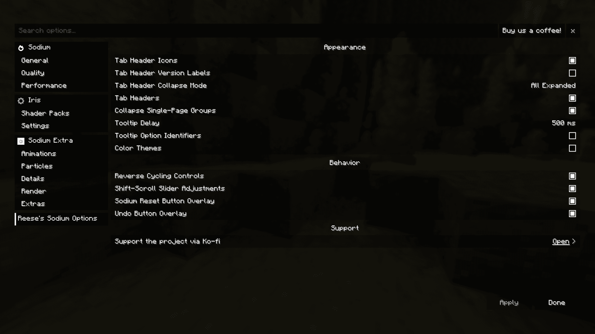 Reese's Sodium Options screenshot