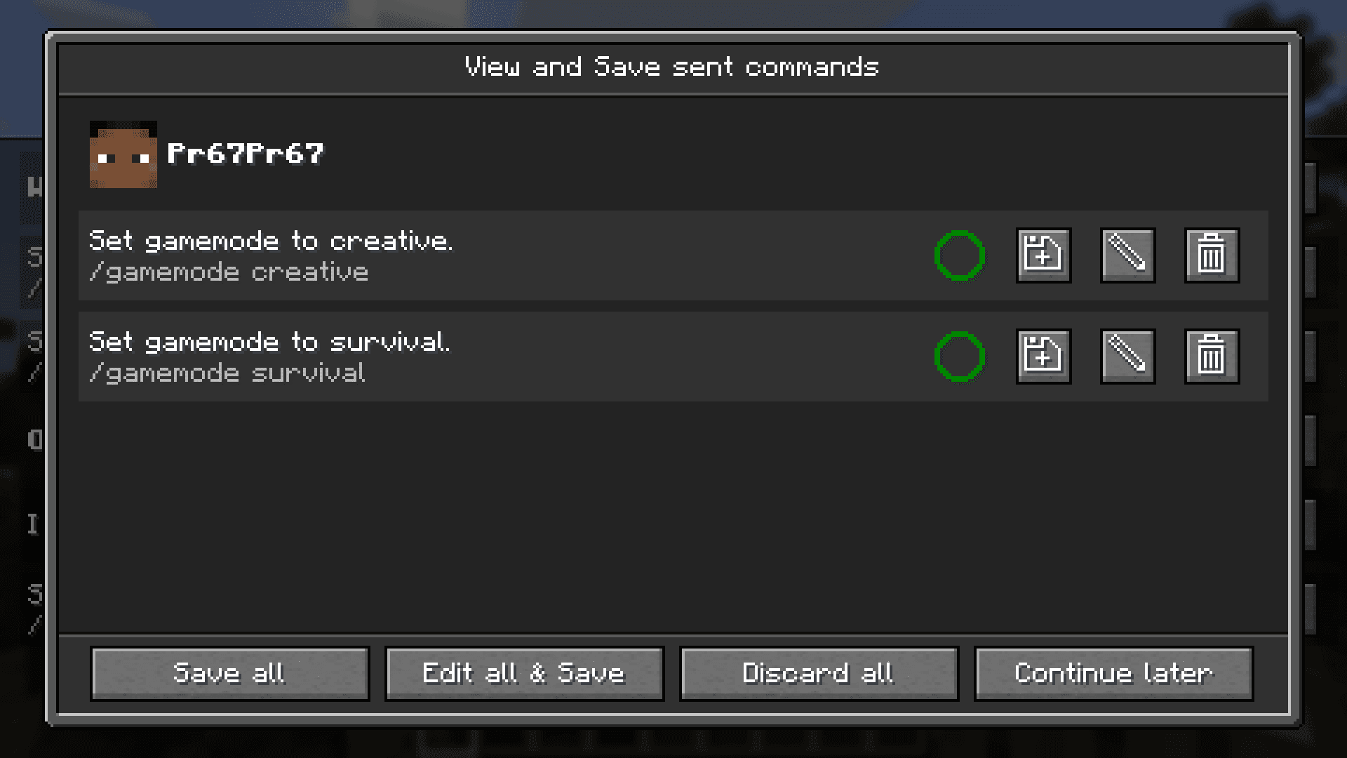 Saved Commands screenshot