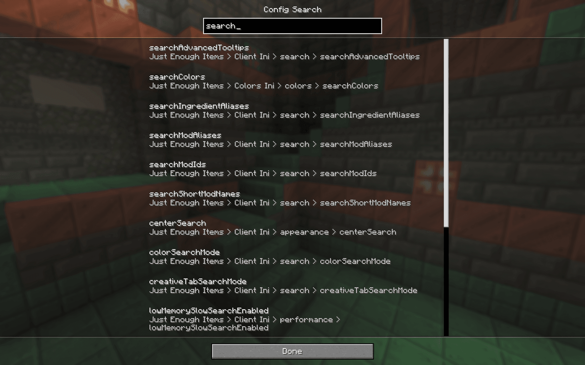 Config Search screenshot