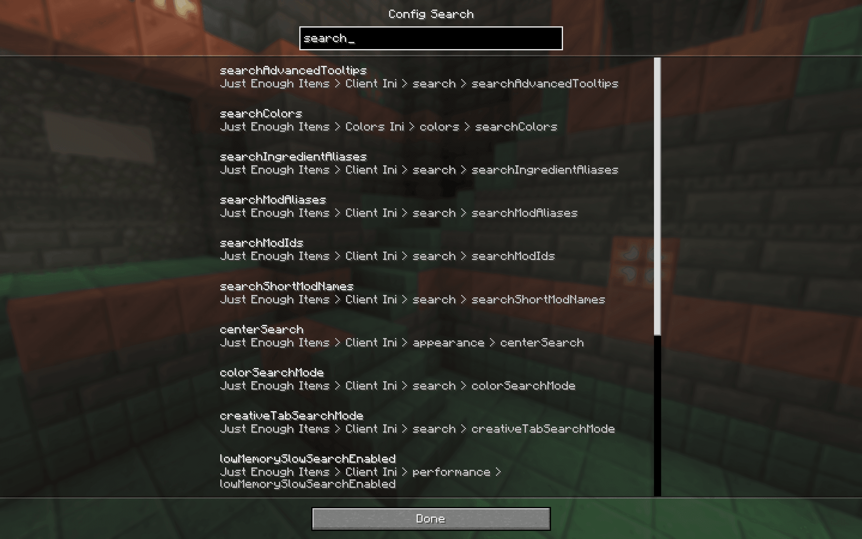 Config Search screenshot