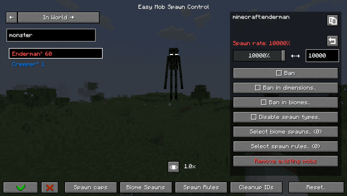 Easy Mob Spawn Control - spawn rate, mob cap, disable bad mobs screenshot