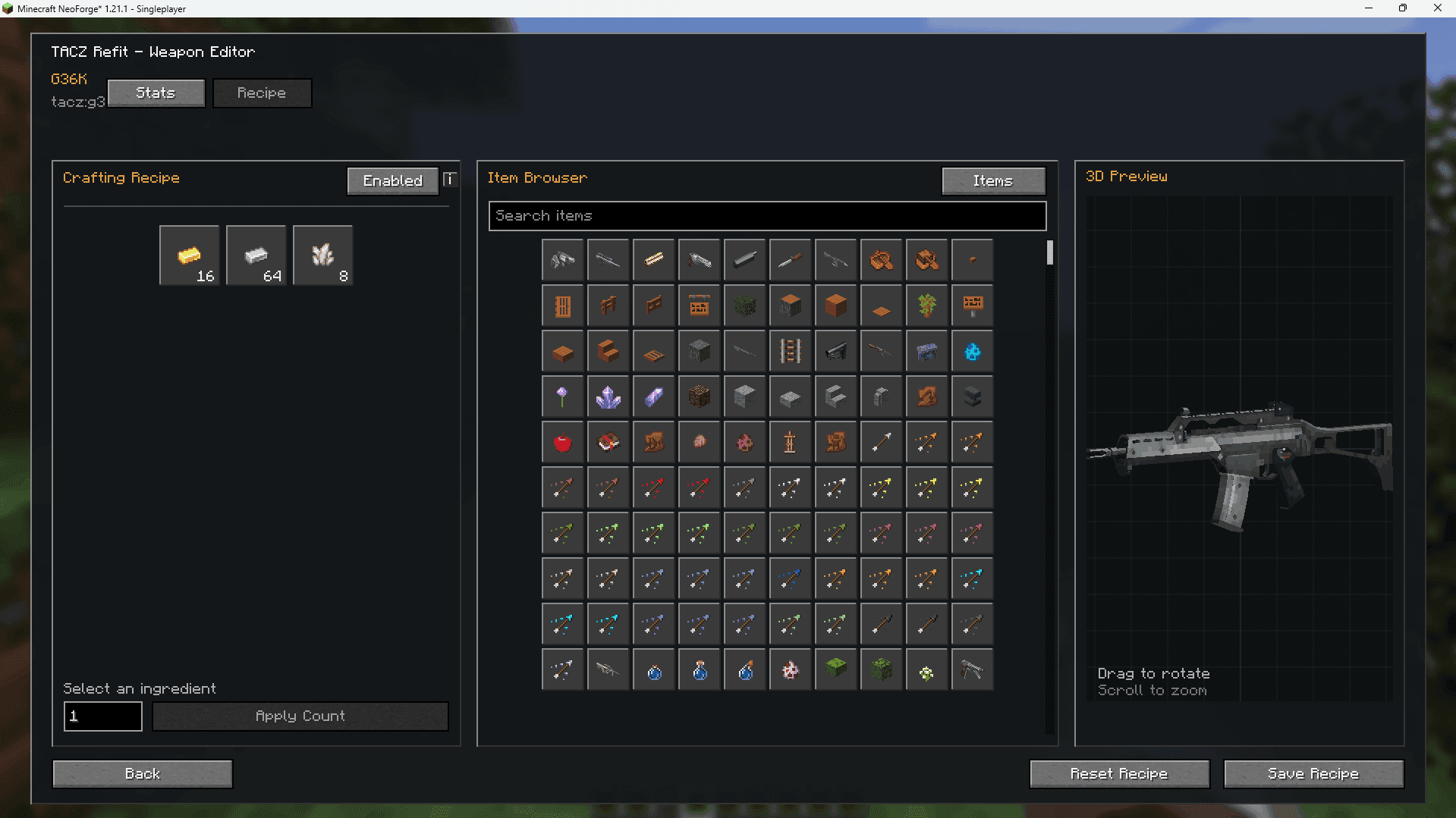 [TaCZ] Refit | Recipe and Stats Editor screenshot
