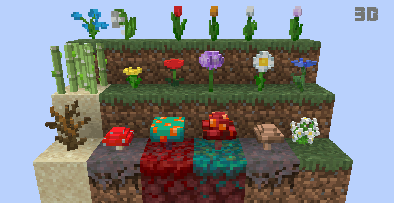 Nature Revamp - 3D Models for Plants, Dripstone, Mushrooms, Crimson/Warped Fungus and more! screenshot
