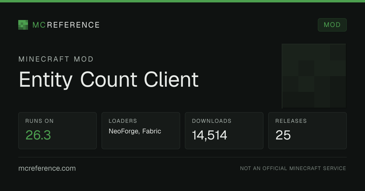 Entity Count Client: Minecraft mod for 26.3 (NeoForge, Fabric)