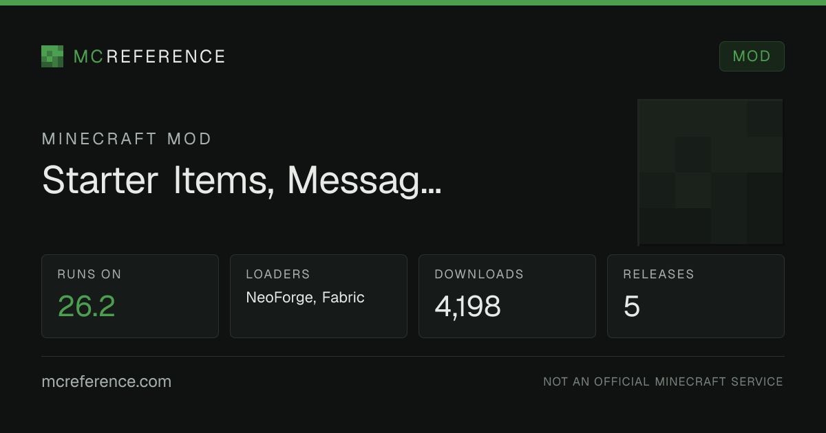 Starter Items, Messages, and Commands: Minecraft mod for 26.2