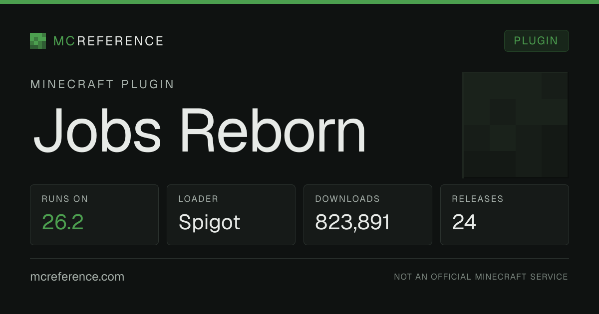 Jobs Reborn: Minecraft plugin for 26.2 (Spigot)